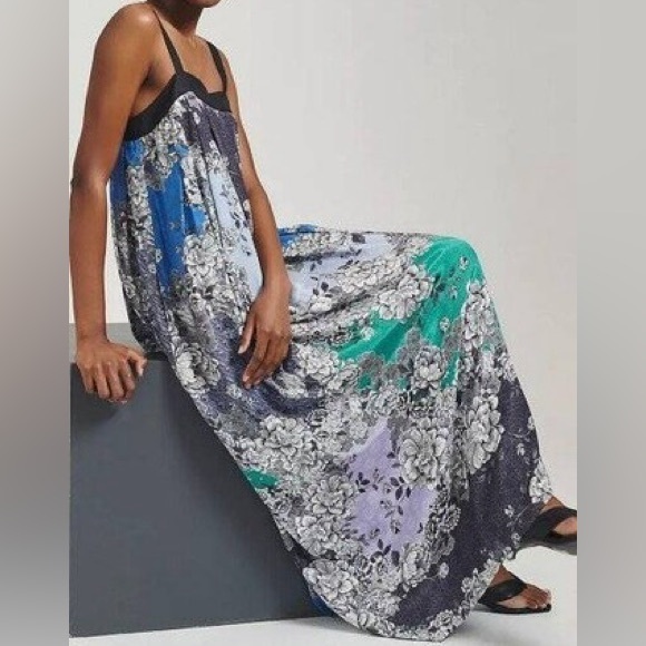 Nwot Anthropologie Atsu Printed Maxi Dress In A Black Multi-Floral Pattern